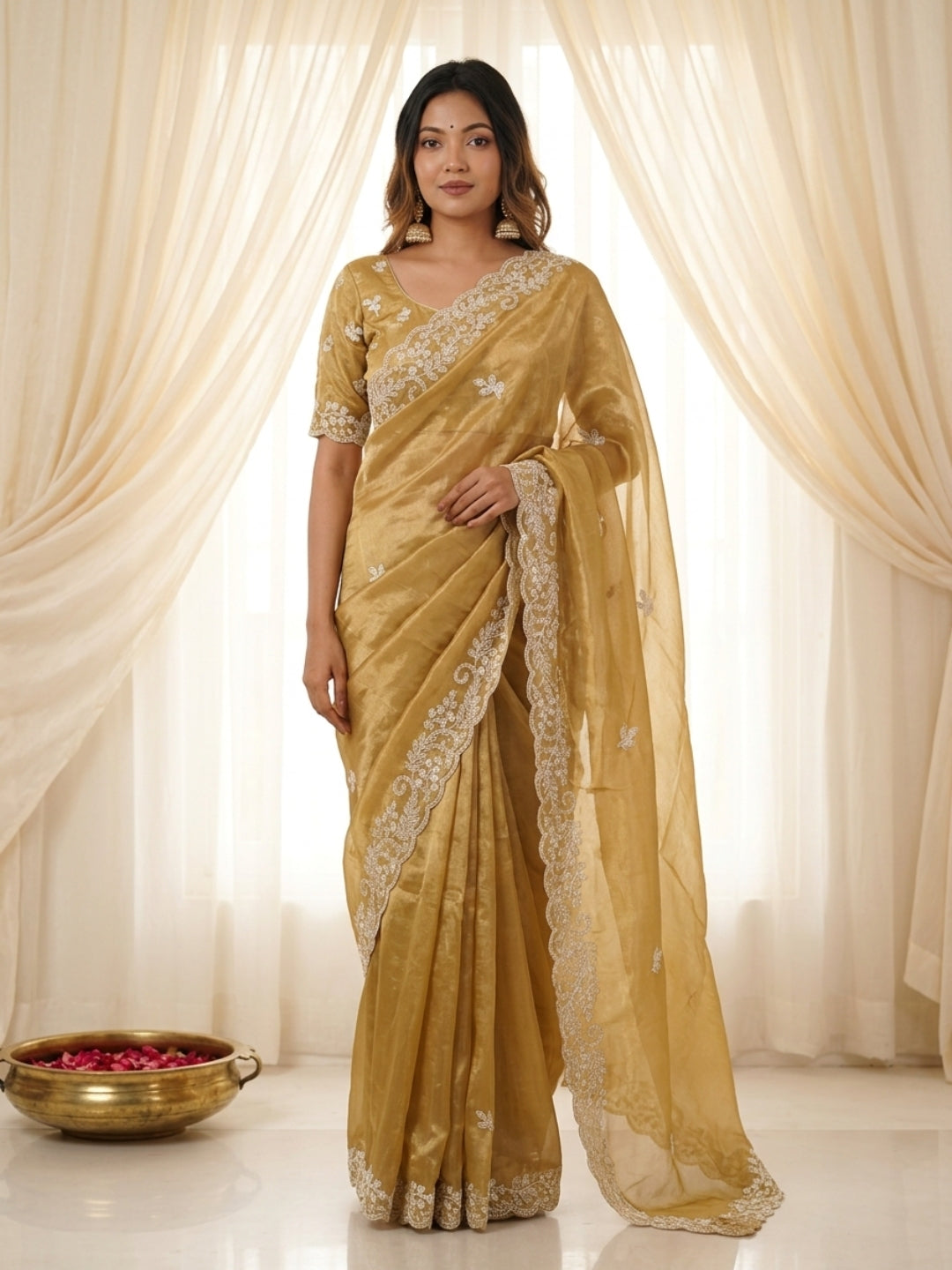 Urban Pallu Embroidered Organza Festive Saree