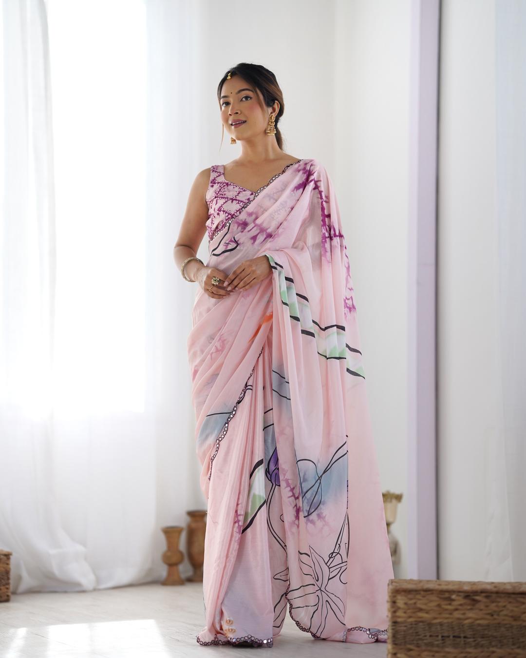 Urban Pallu Floral Mirror Work Silk Blend Saree