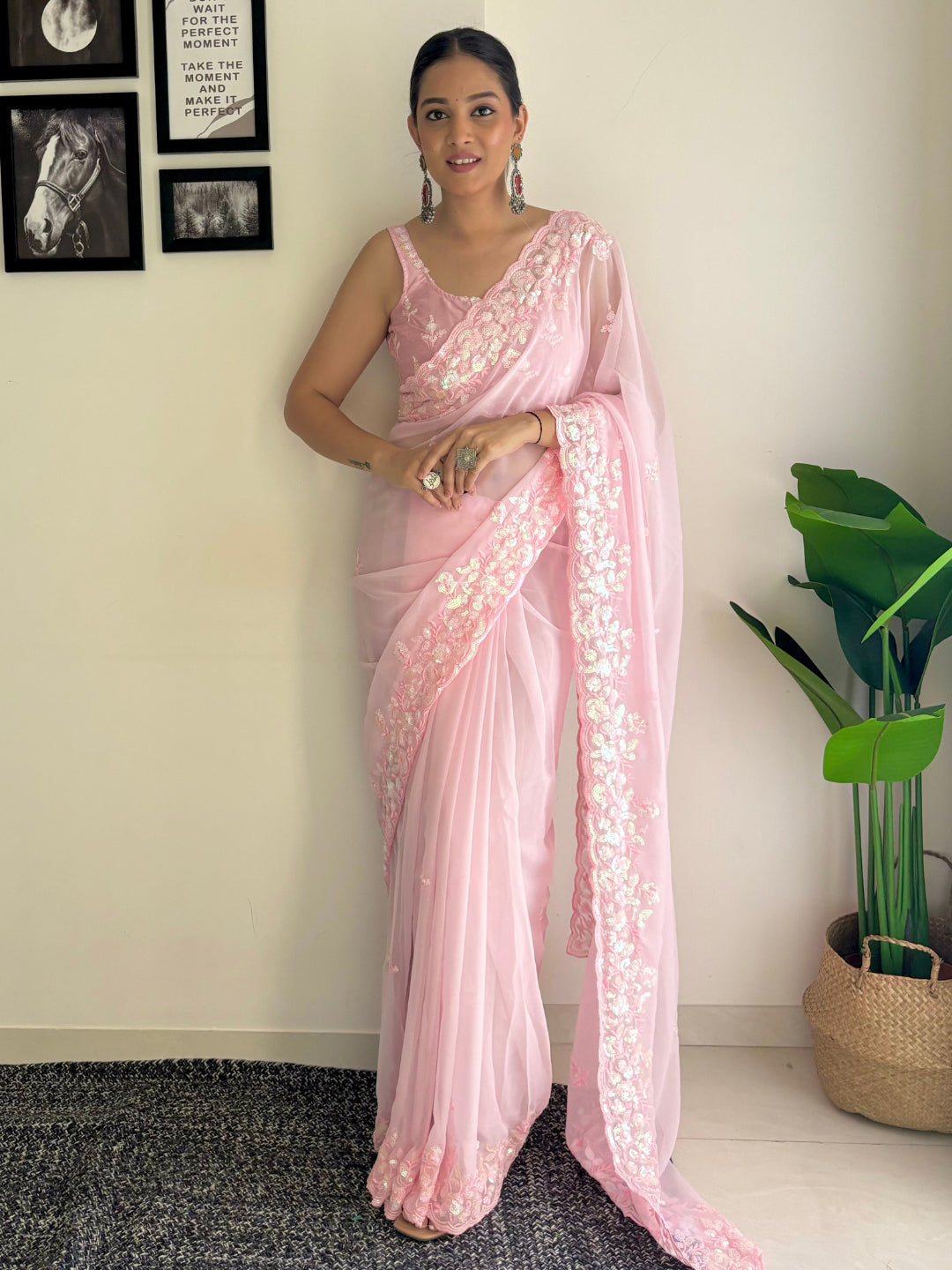 Urban Pallu Solid Poly Georgette Festive Saree