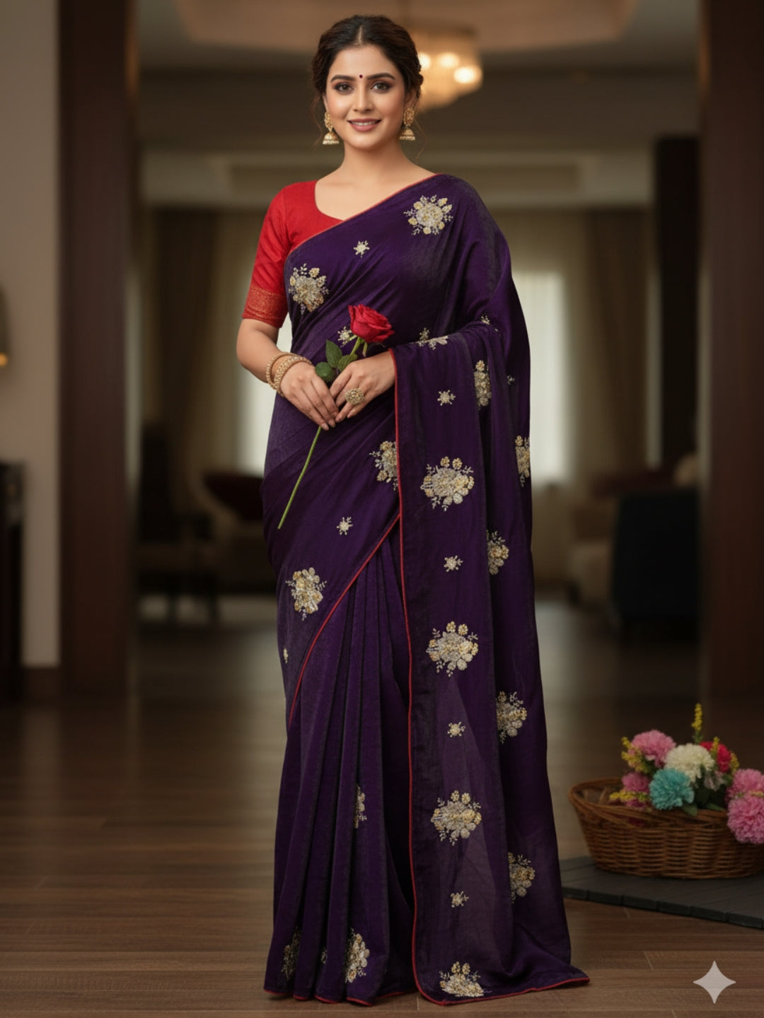 Urban Pallu Solid Silk Blend Work Saree