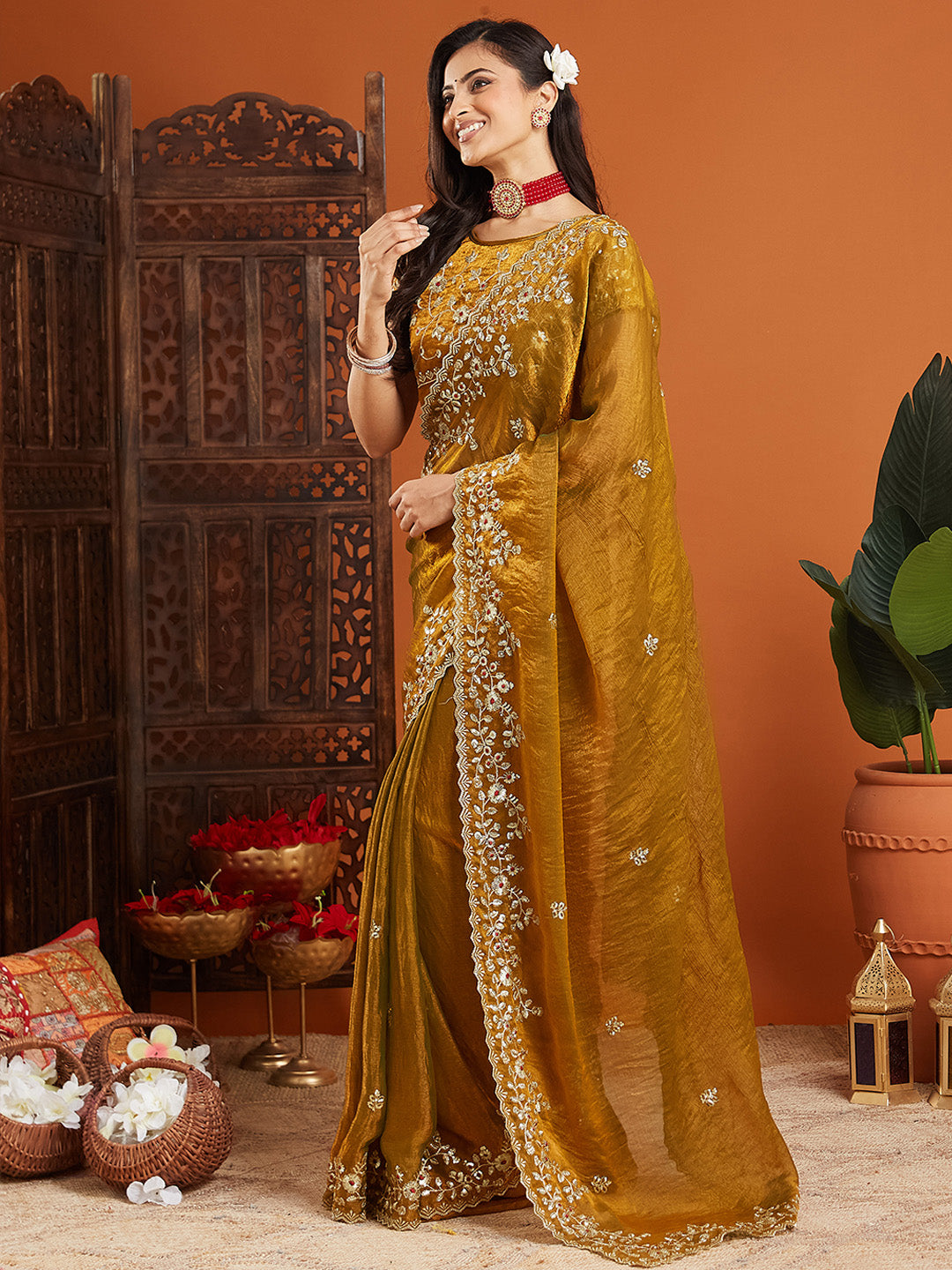 Urban Pallu Embroidered Organza Fusion Saree