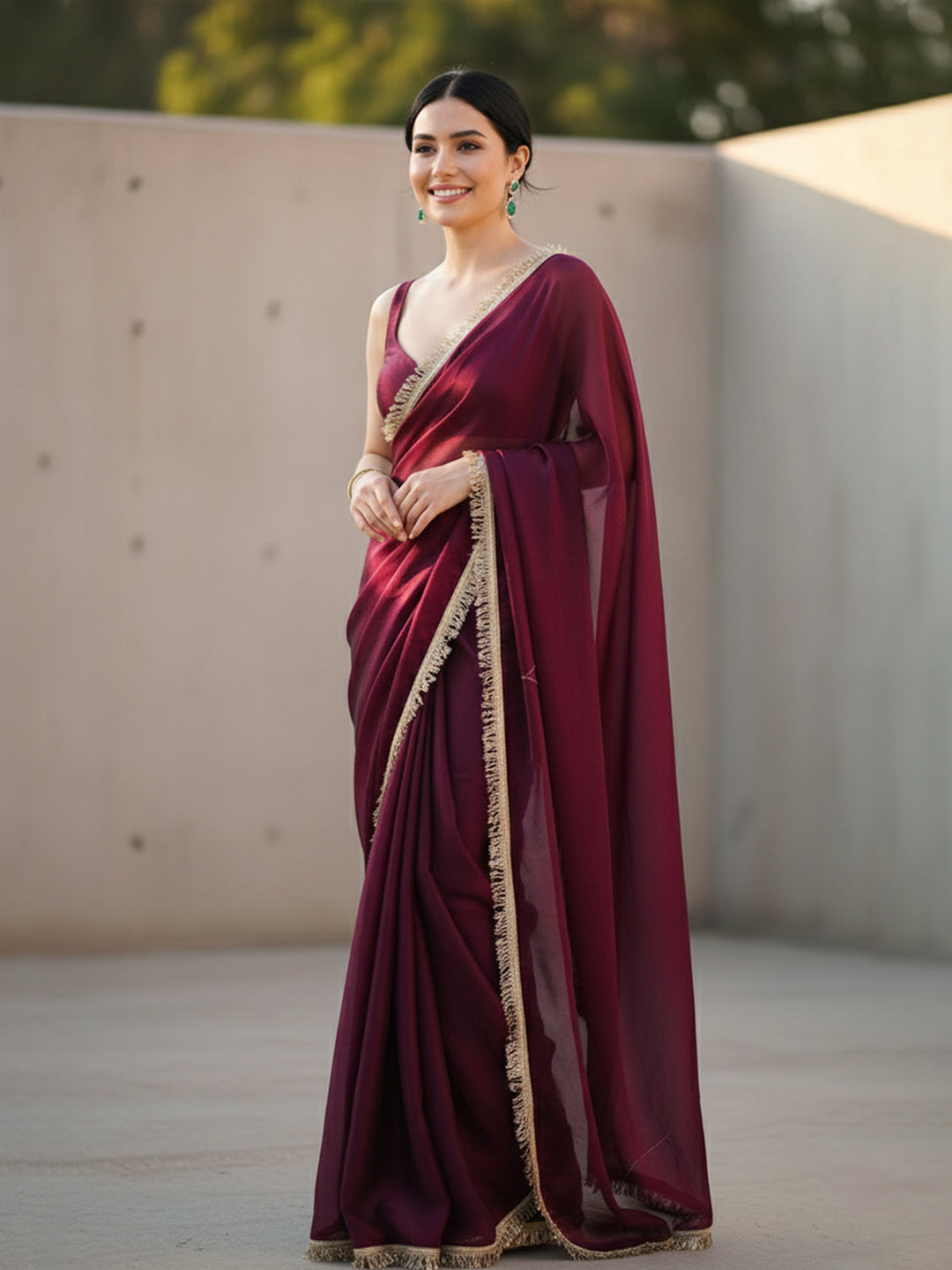 Urban Pallu Solid Poly Georgette Daily Saree