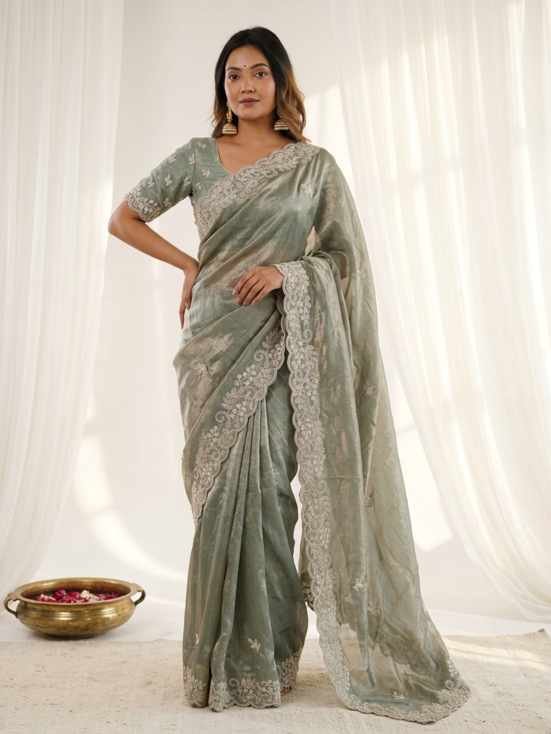 Urban Pallu Embroidered Organza Festive Saree