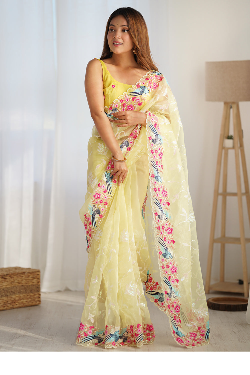Urban Pallu Solid Organza Festive Saree