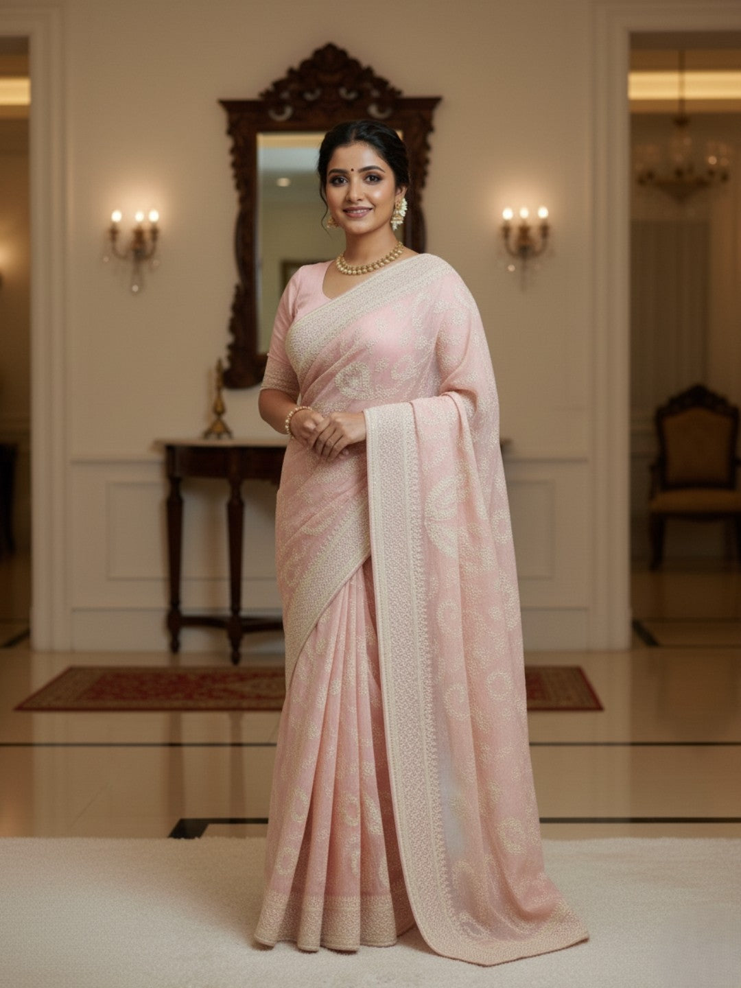 Urban Pallu Embroidered Silk Blend Festive Saree