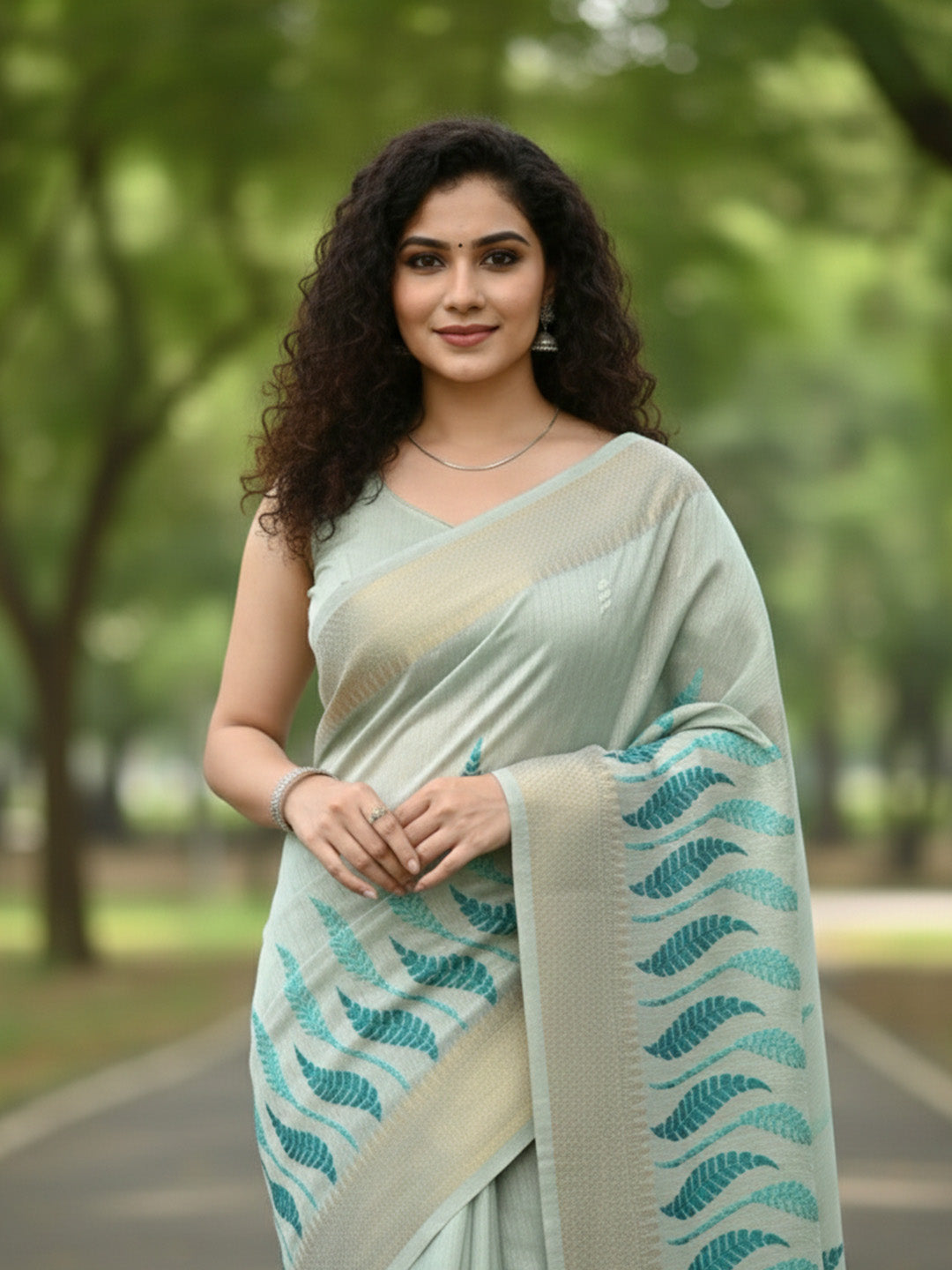 Urban Pallu Floral Sequinned Silk Blend Fusion Saree