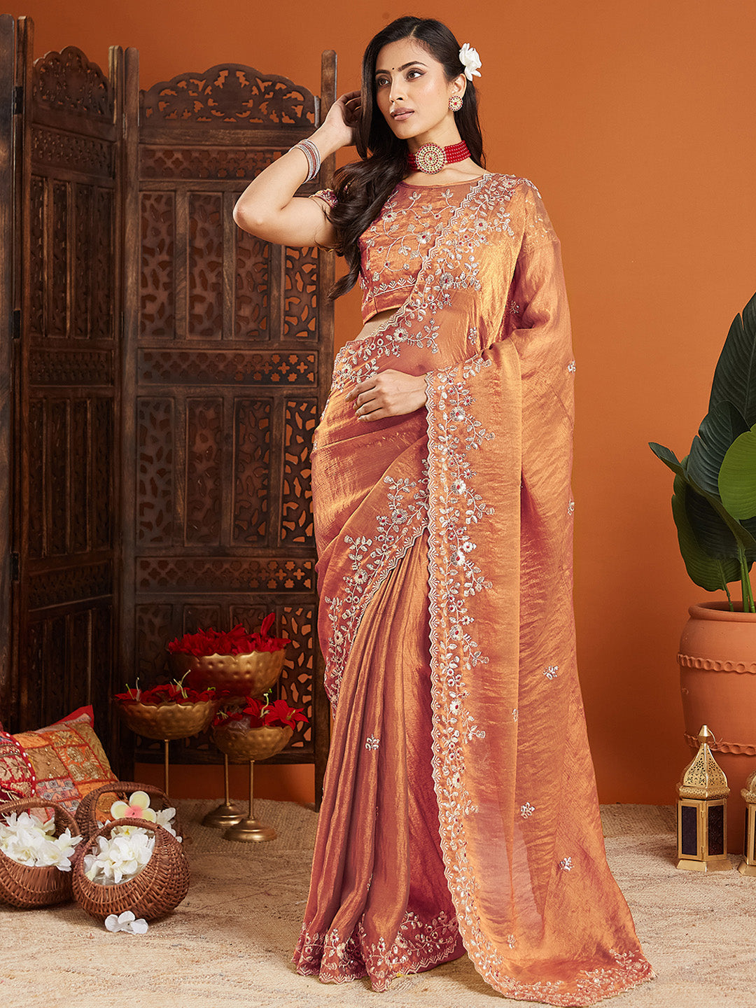 Urban Pallu Embroidered Organza Fusion Saree