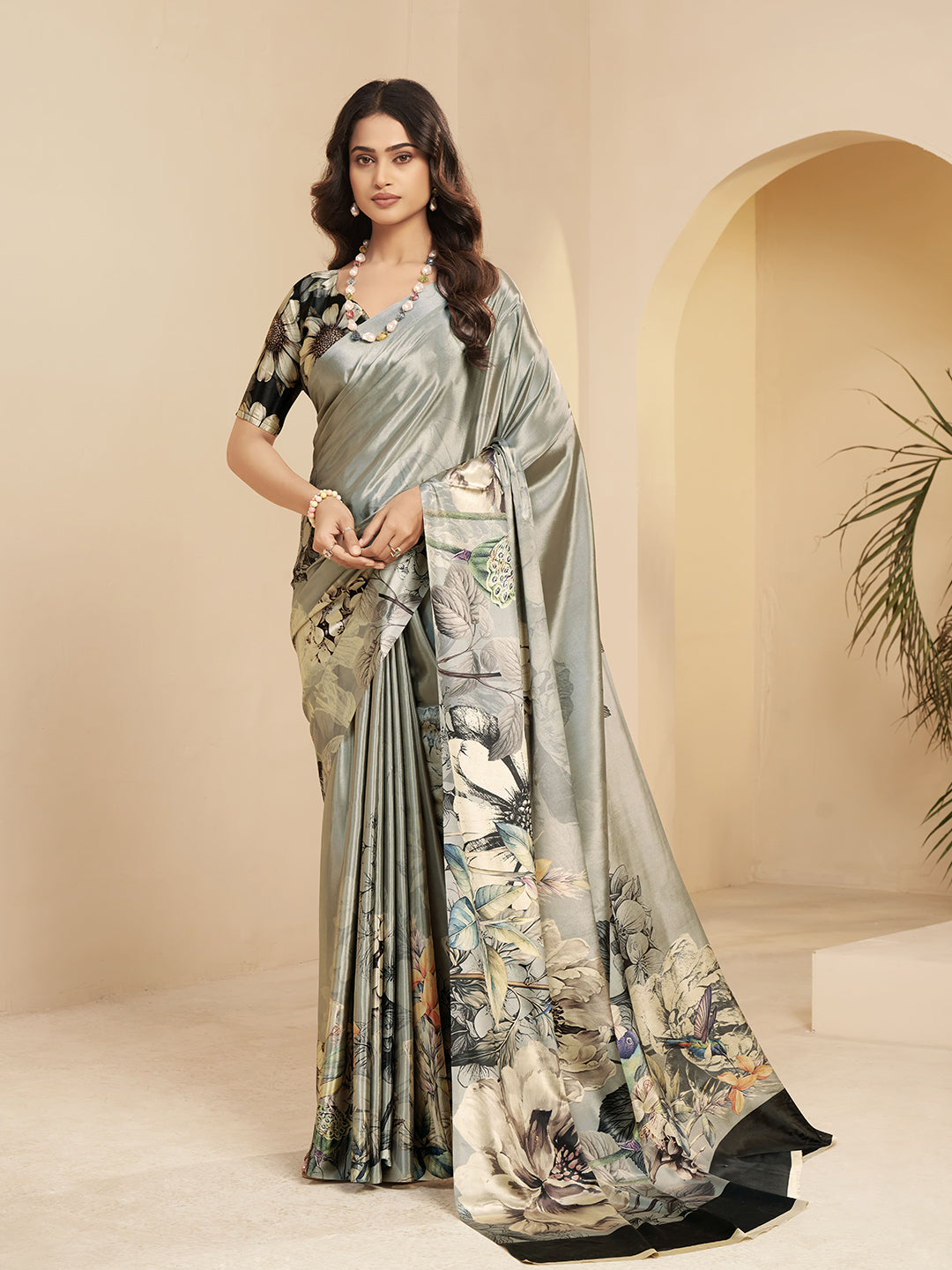 Urban Pallu Printed Poly Silk Work Saree