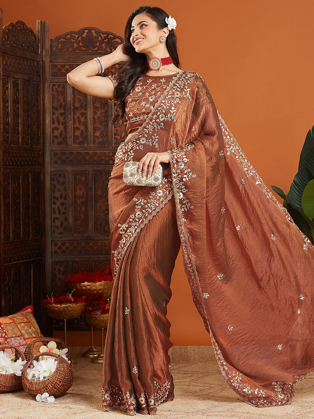 Urban Pallu Embroidered Organza Fusion Saree
