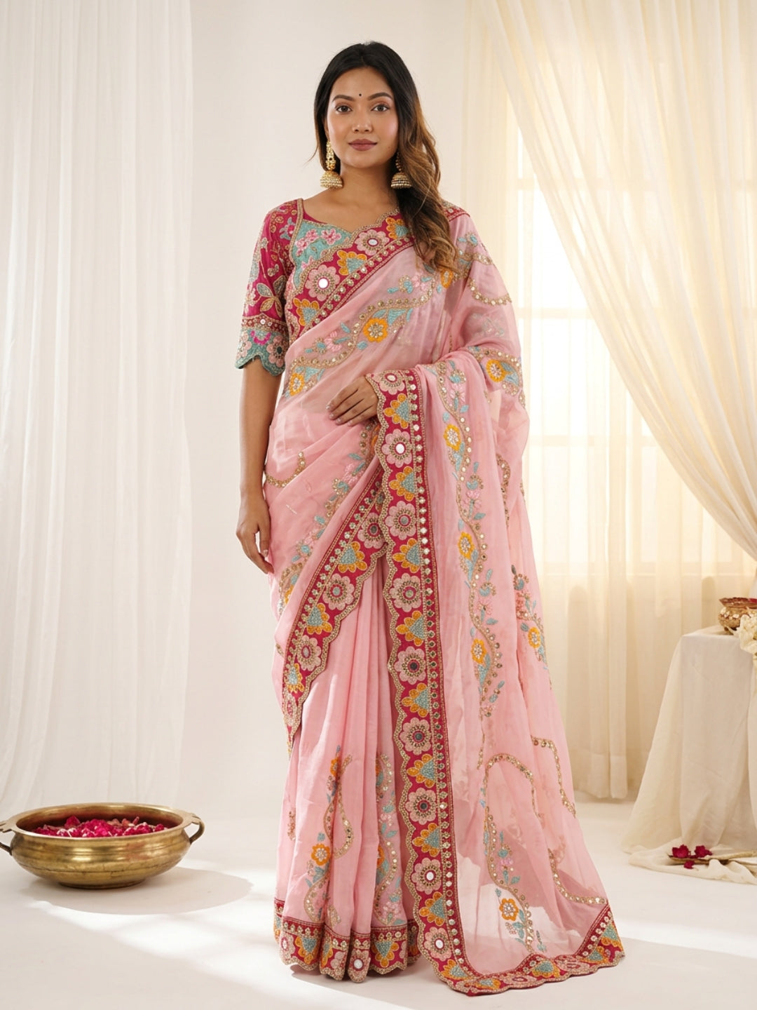 Urban Pallu Embroidered Silk Blend Festive Saree