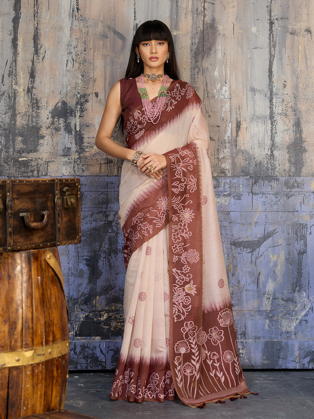 Urban Pallu Solid Silk Cotton Work Saree