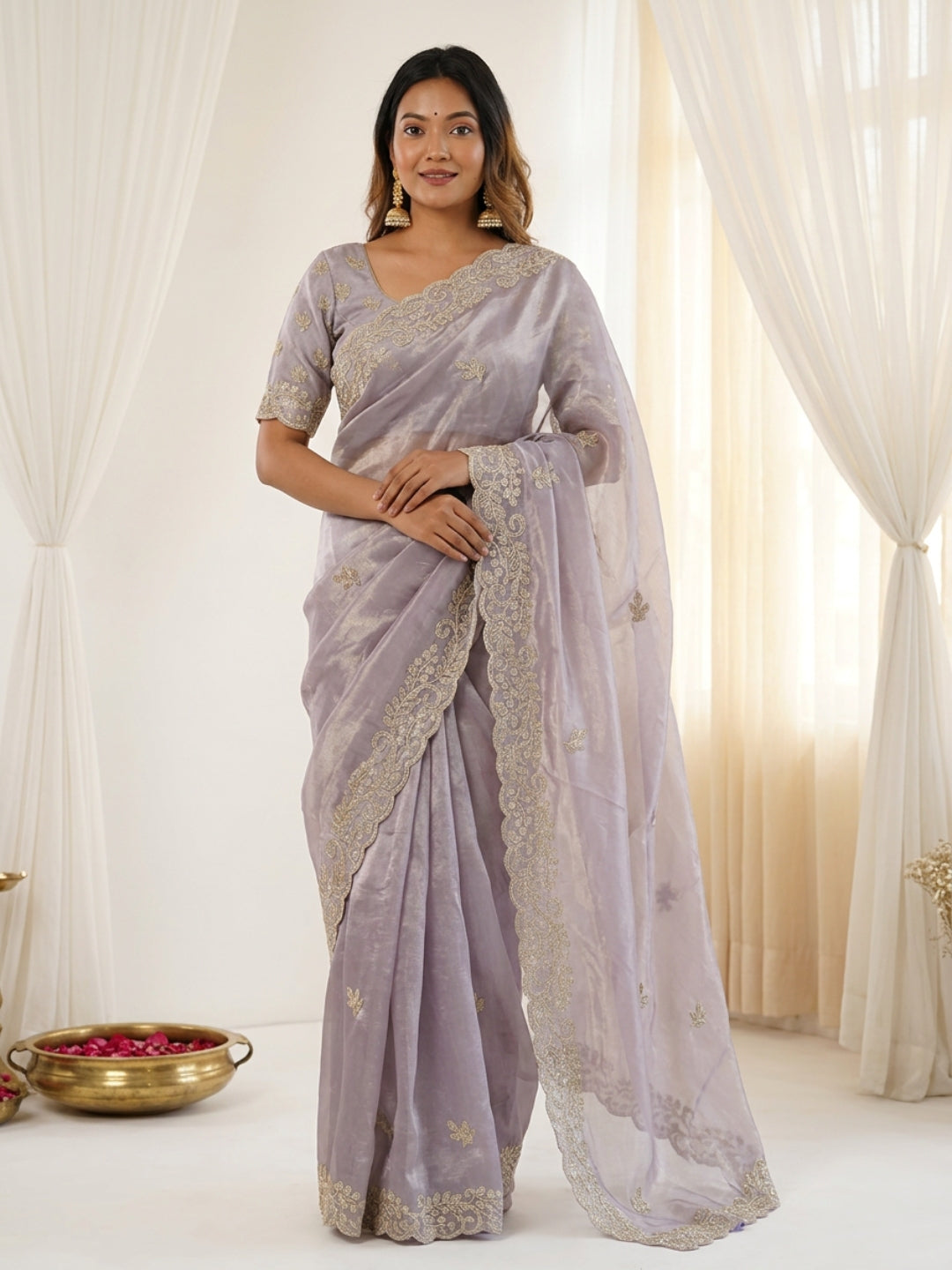 Urban Pallu Embroidered Organza Festive Saree