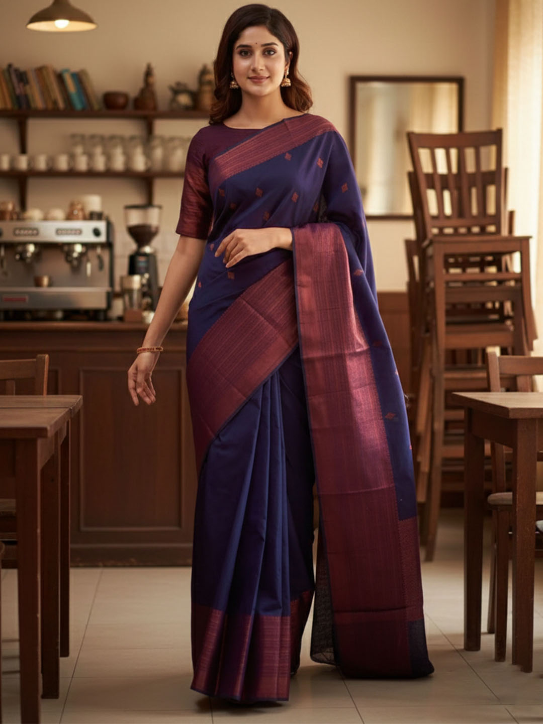 Urban Pallu Woven Design Silk Blend Work Saree