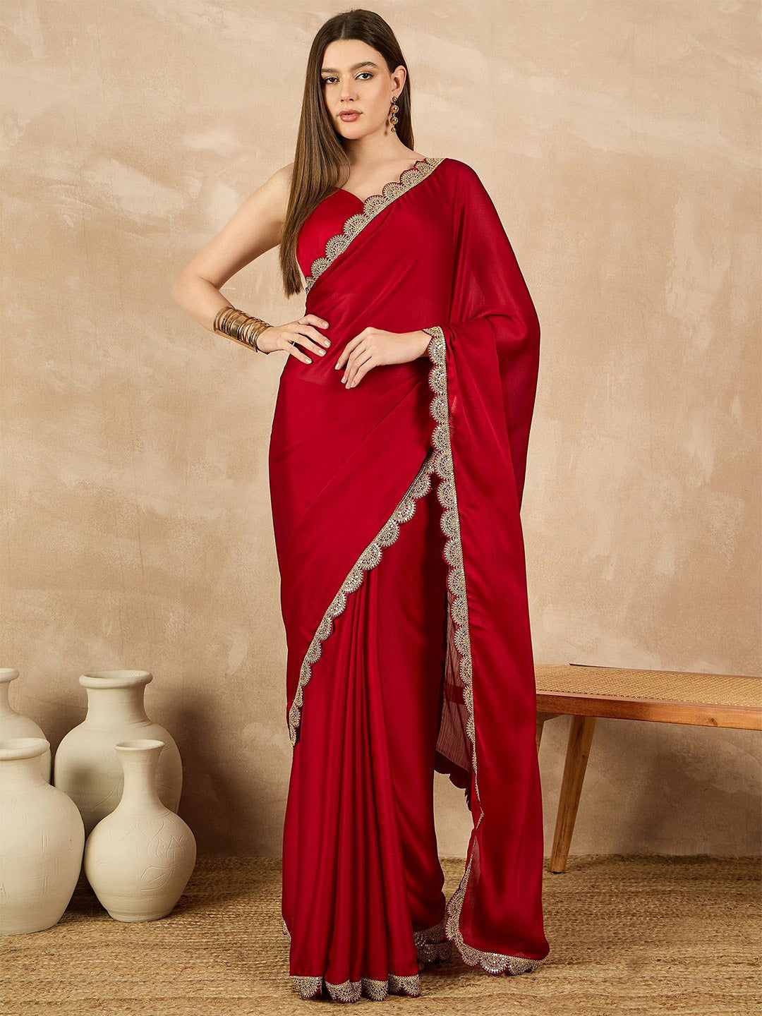 Urban Pallu Embellished Sequinned Poly Georgette Heavy Work Saree