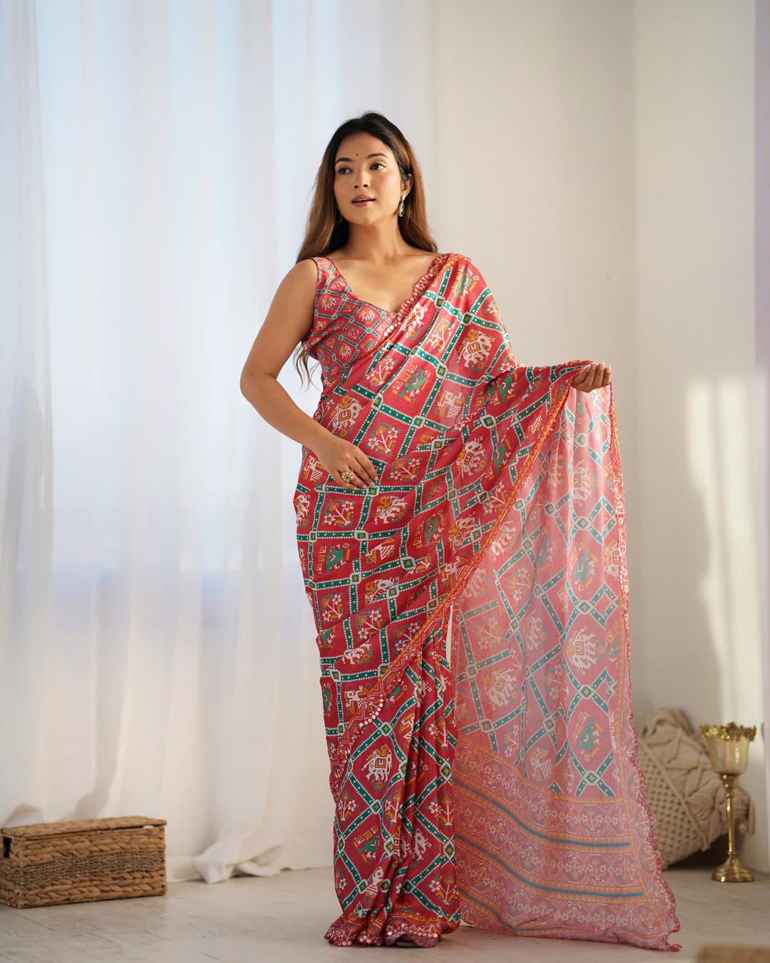 Urban Pallu Ethnic Motifs Mirror Work Silk Blend Saree