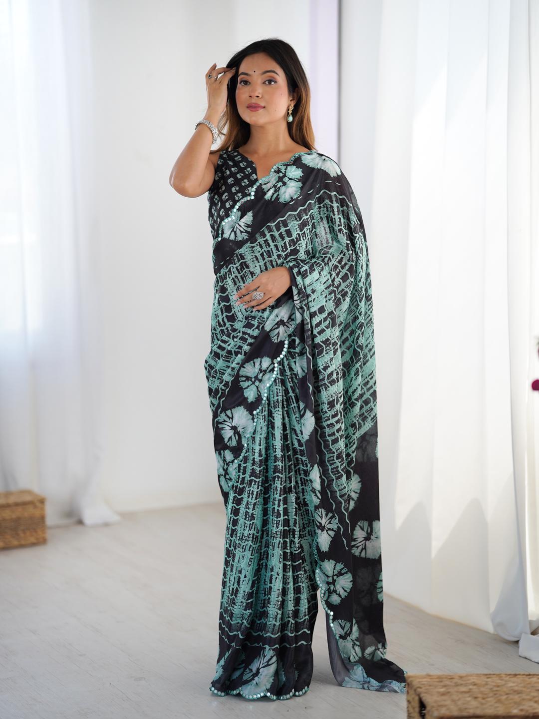 Urban Pallu Tie and Dye Sequinned Silk Blend Saree