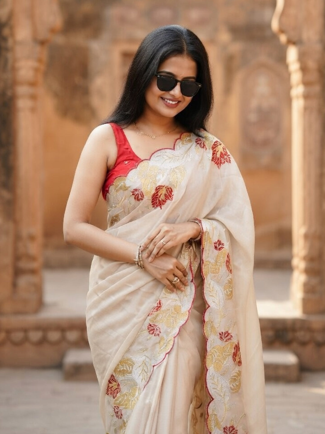 Urban Pallu Woven Design Poly Chiffon Traditional Saree