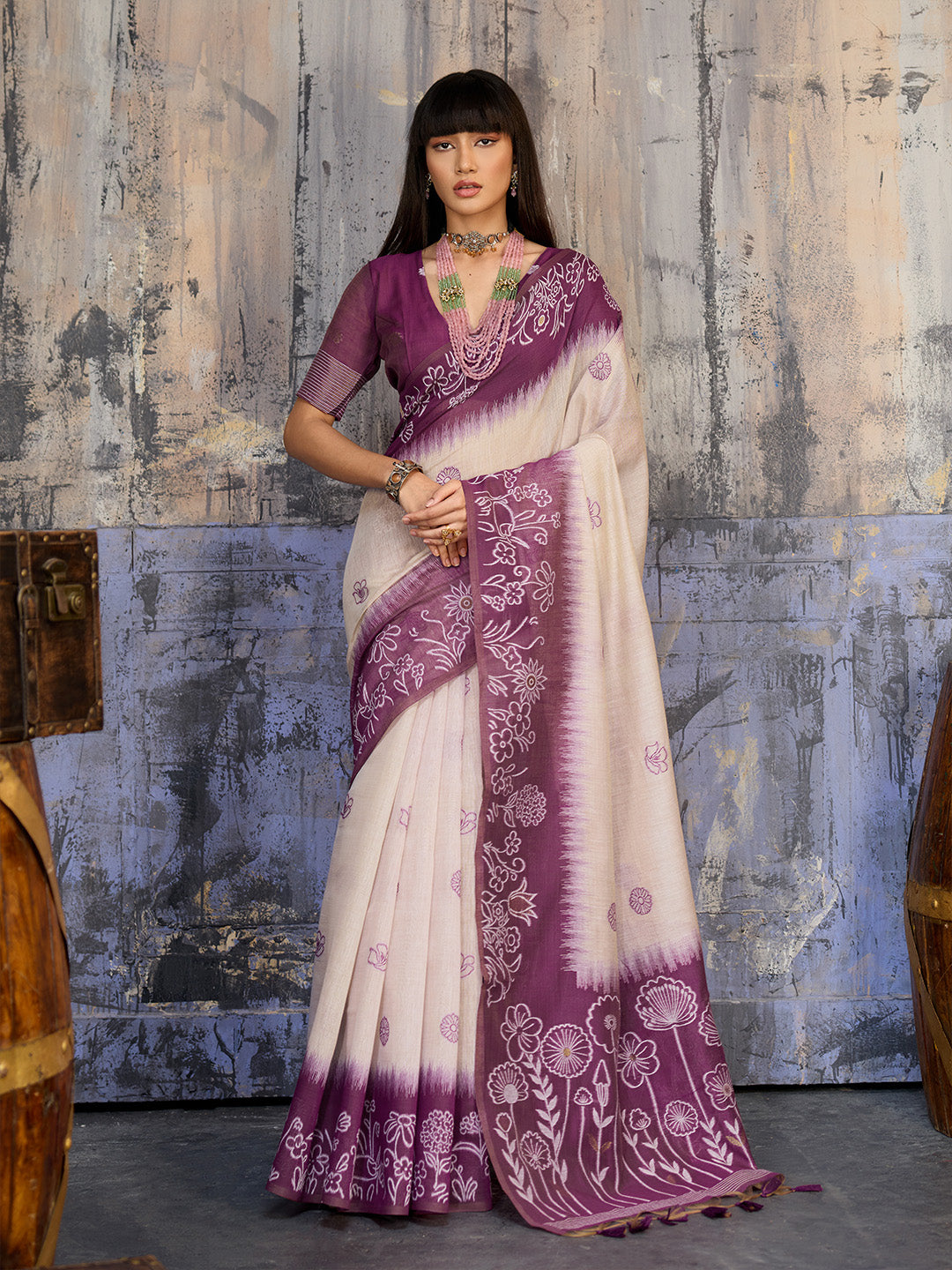 Urban Pallu Solid Silk Cotton Work Saree