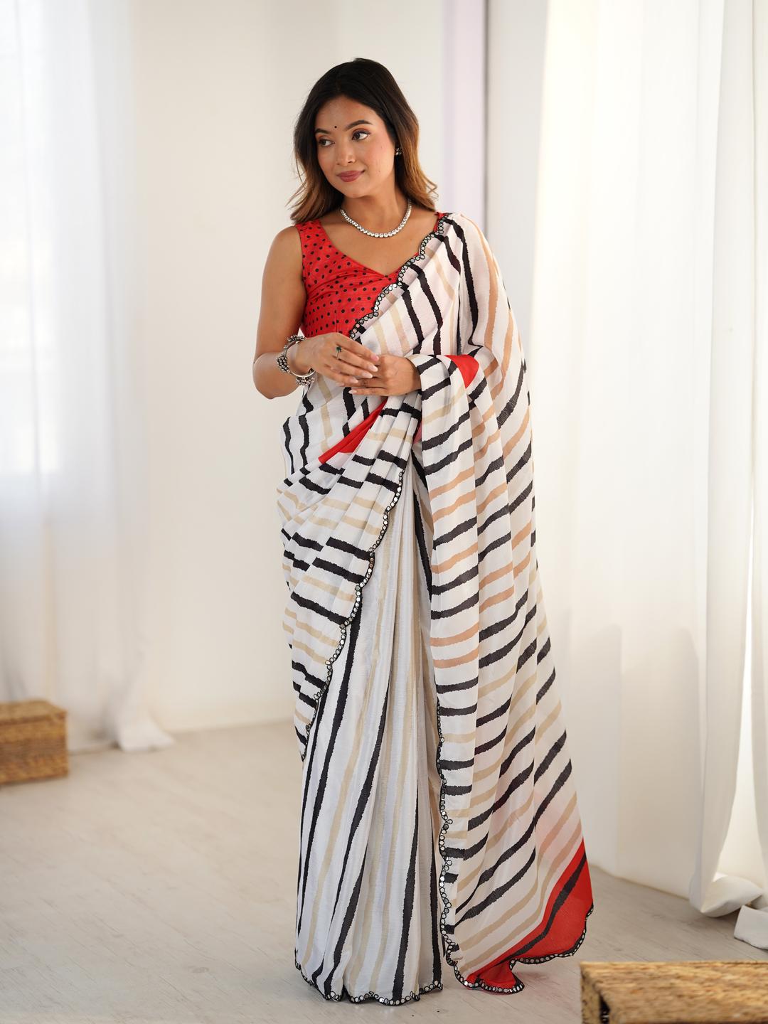 Urban Pallu Striped Sequinned Silk Blend Saree