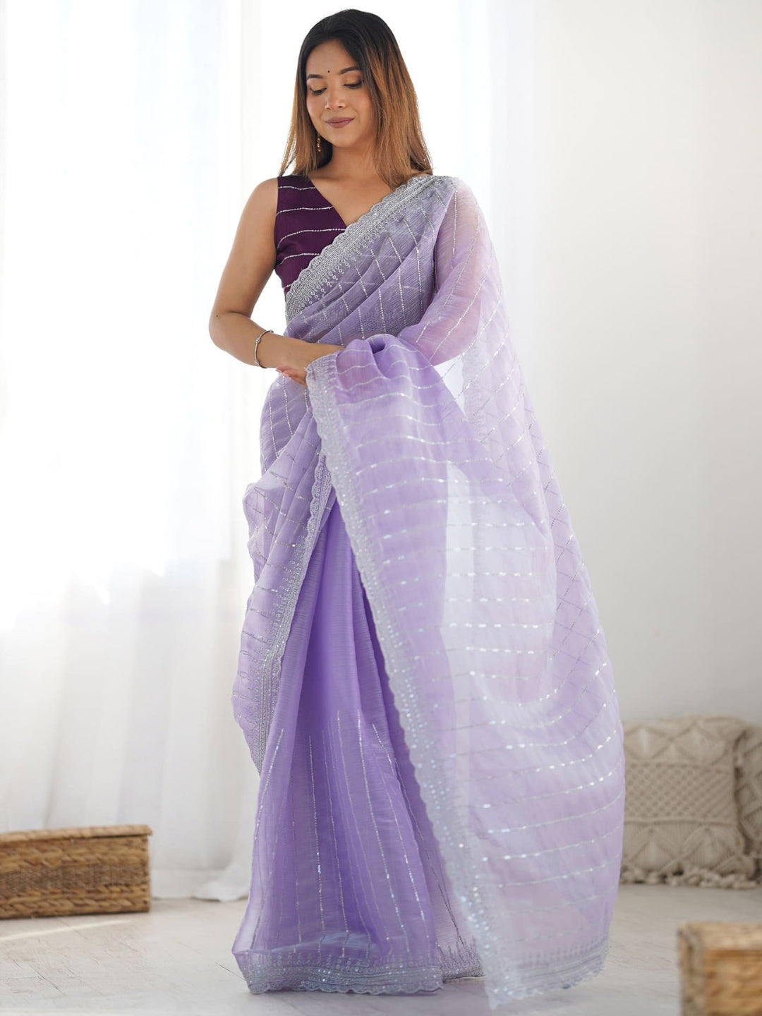 Urban Pallu Embroidered Pure Chiffon Festive Saree