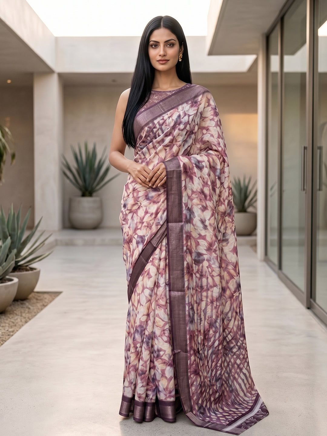 Urban Pallu Solid Cotton Blend Festive Saree