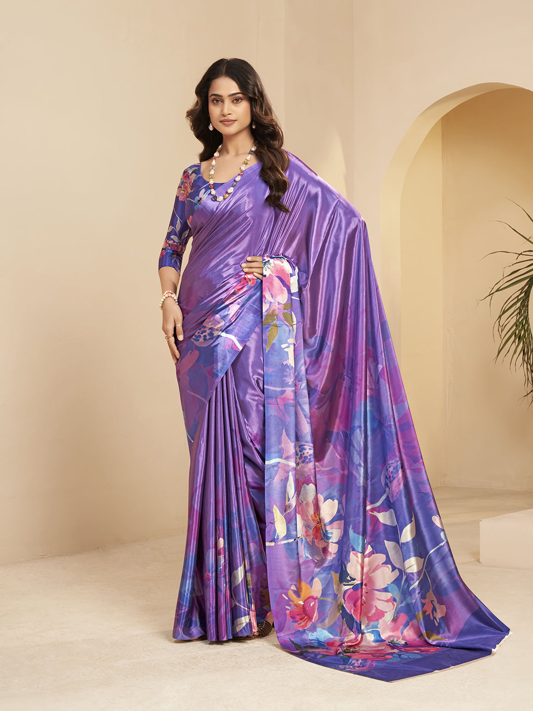 Urban Pallu Printed Satin Work Saree