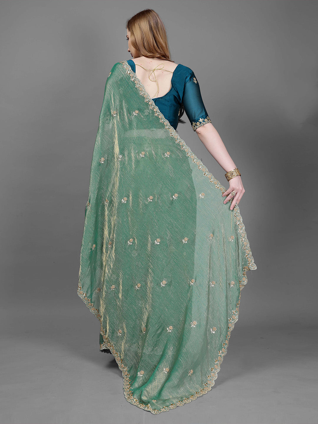 Urban Pallu Embellished Embroidered Organza Heavy Work Mysore Silk Saree