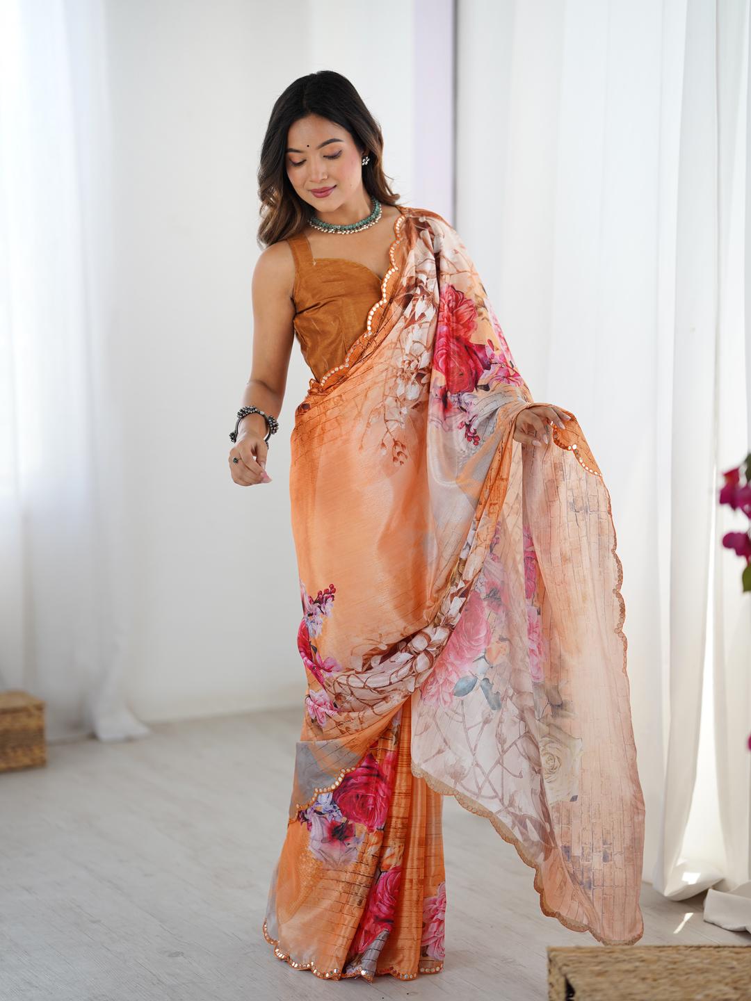 Urban Pallu Floral Sequinned Silk Blend Saree