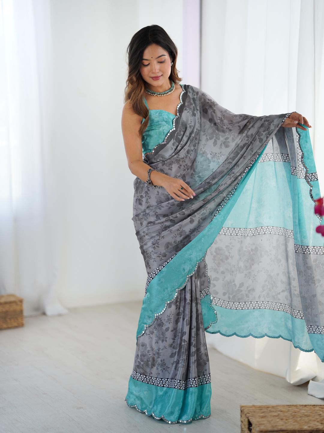Urban Pallu Floral Sequinned Silk Blend Saree