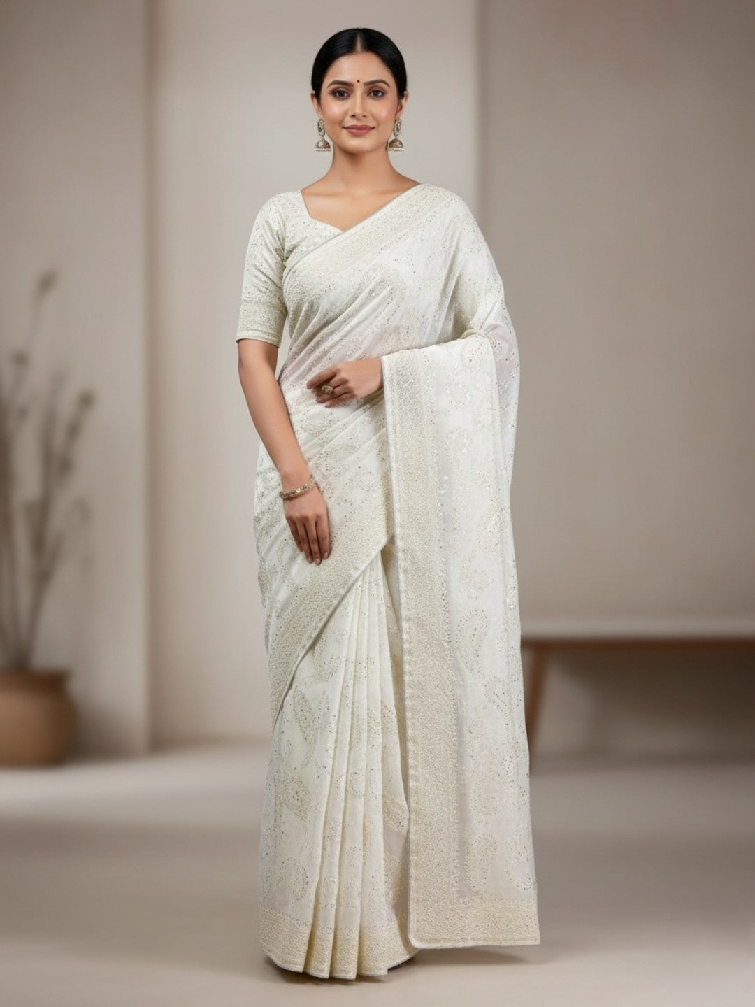 Urban Pallu Embroidered Silk Blend Festive Saree