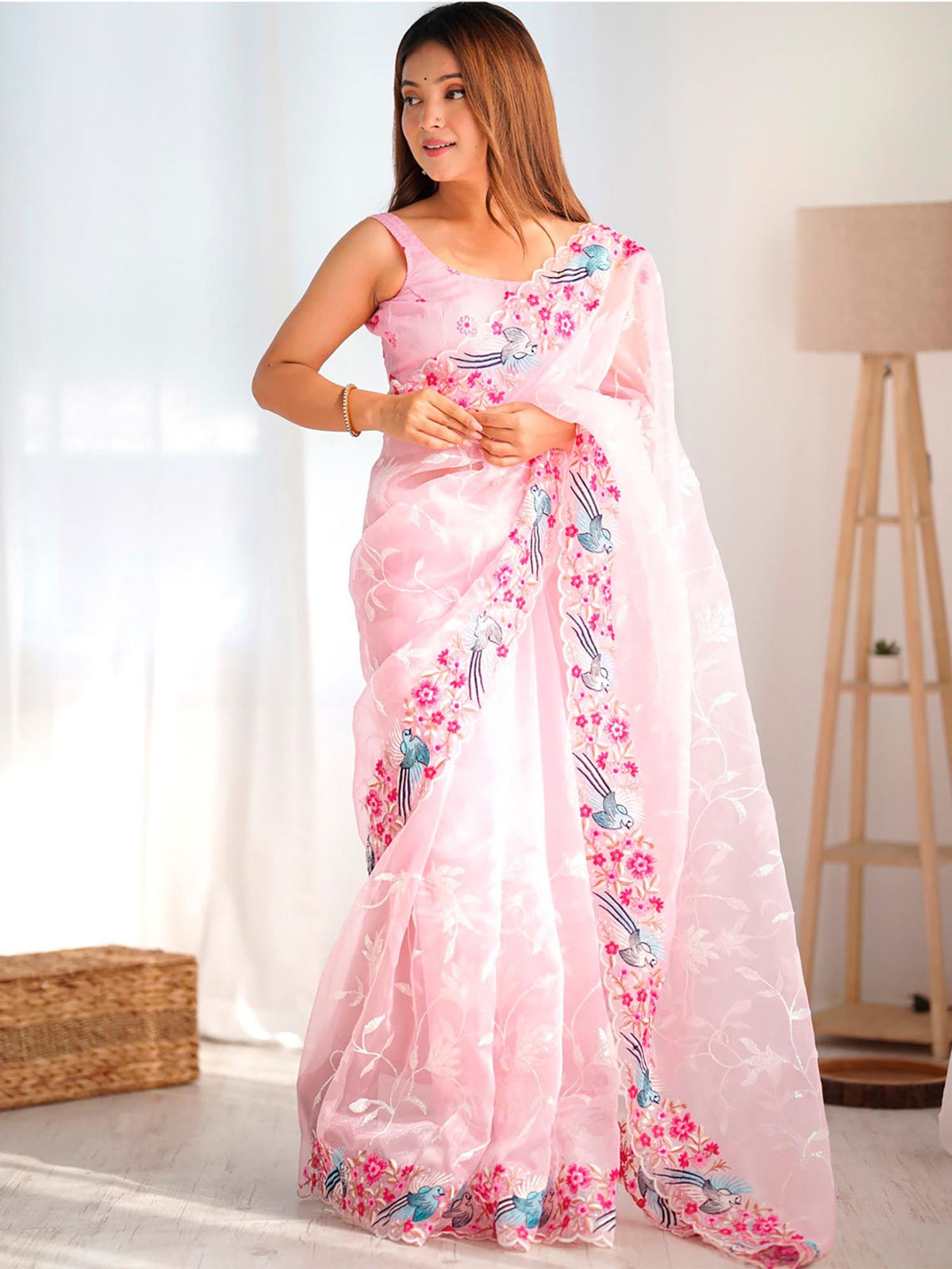 Urban Pallu Embroidered Organza Fusion Saree