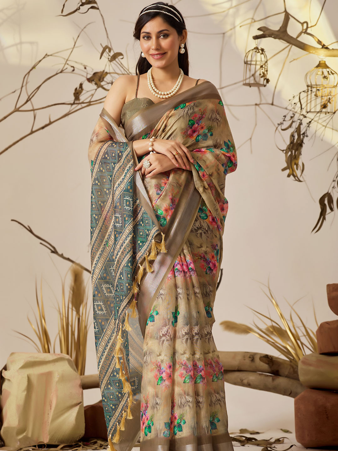 Urban Pallu Printed Pure Cotton Work Saree