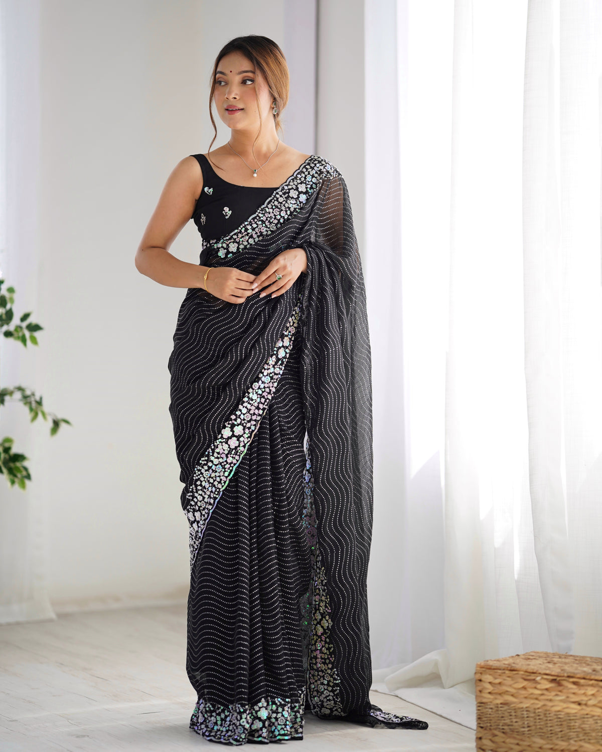 Urban Pallu Embroidered Poly Georgette Festive Saree