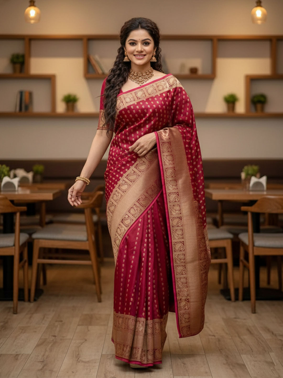 Urban Pallu Woven Design Silk Blend Work Saree