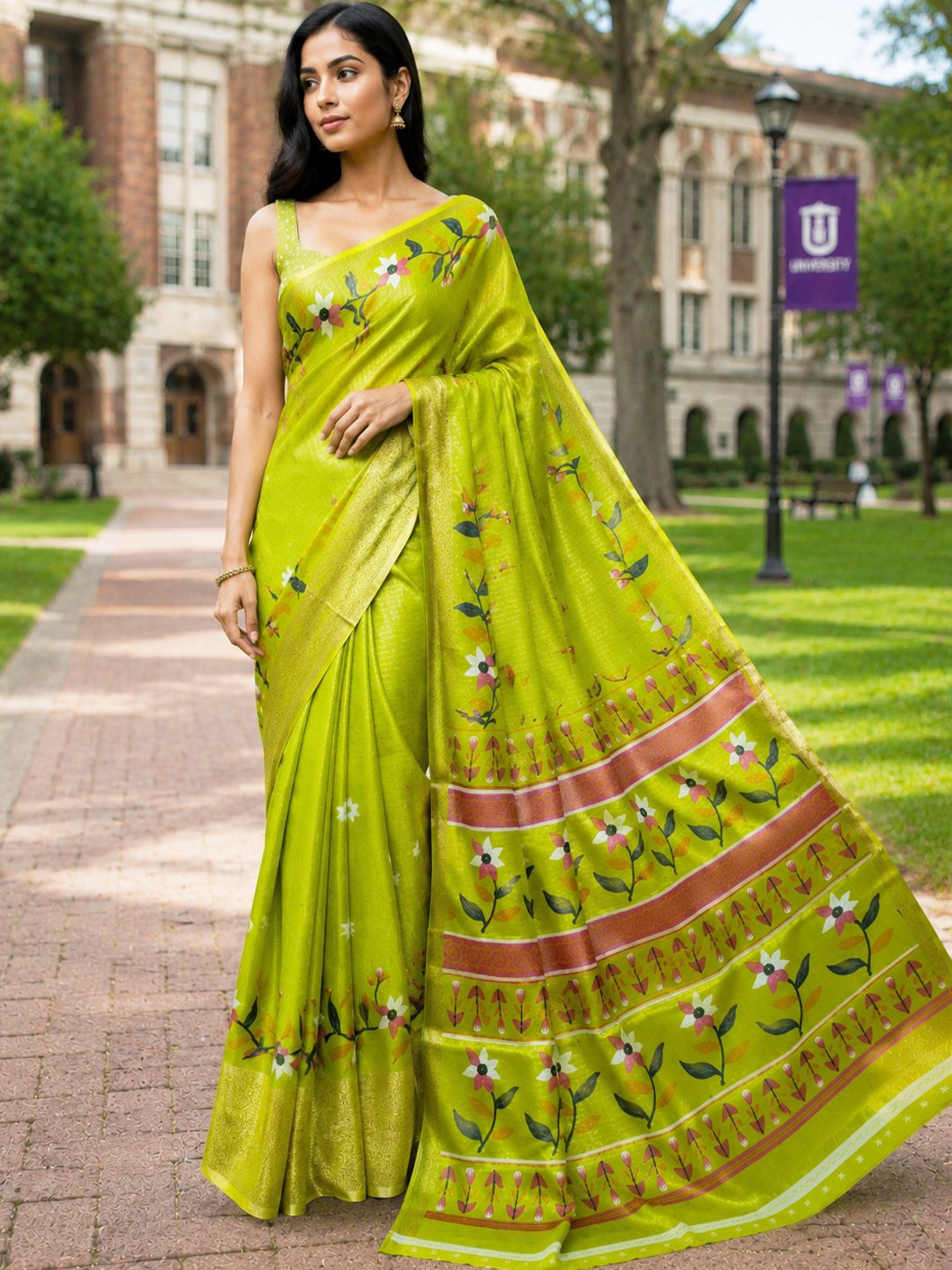 Urban Pallu Printed Silk Blend Festive Saree