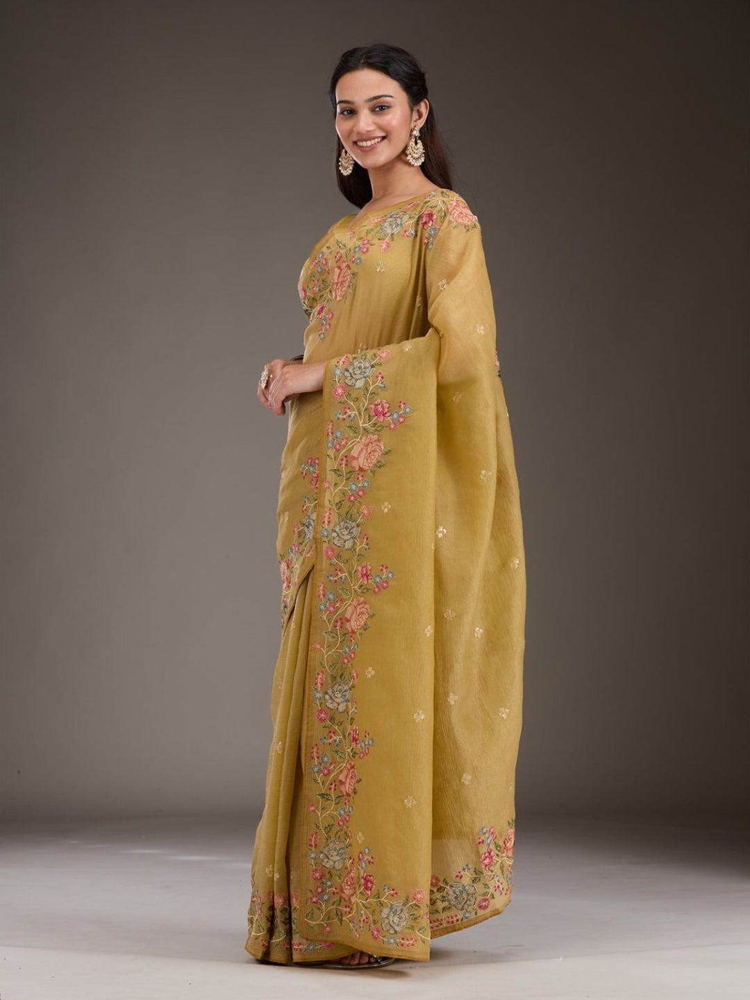 Urban Pallu Solid Organza Festive Saree