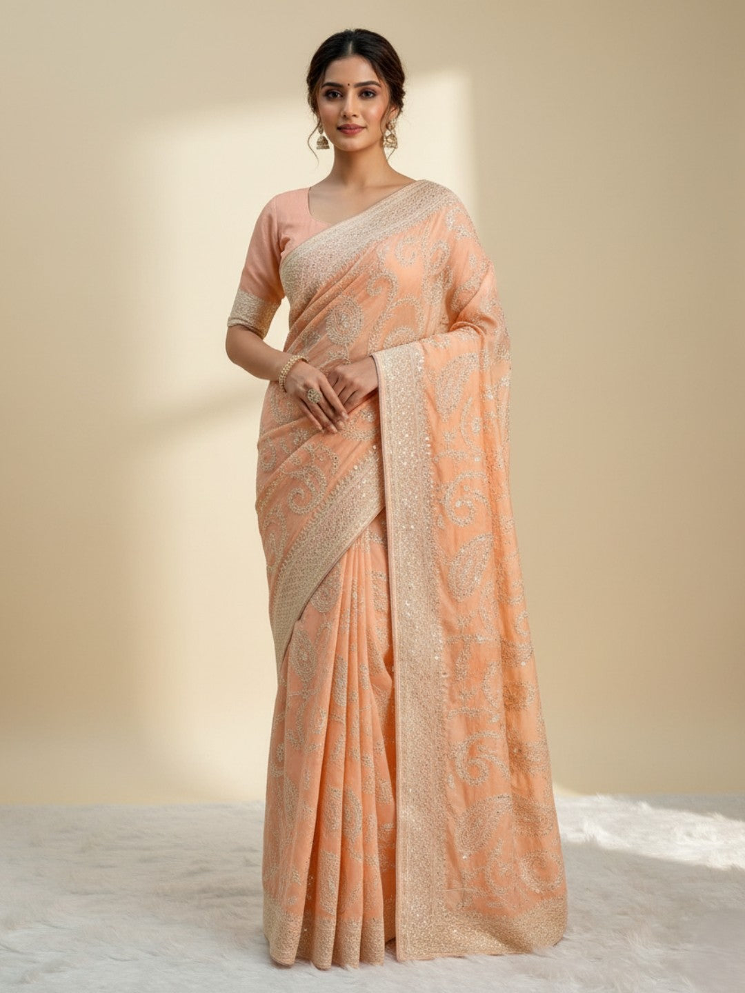 Urban Pallu Embroidered Silk Blend Festive Saree
