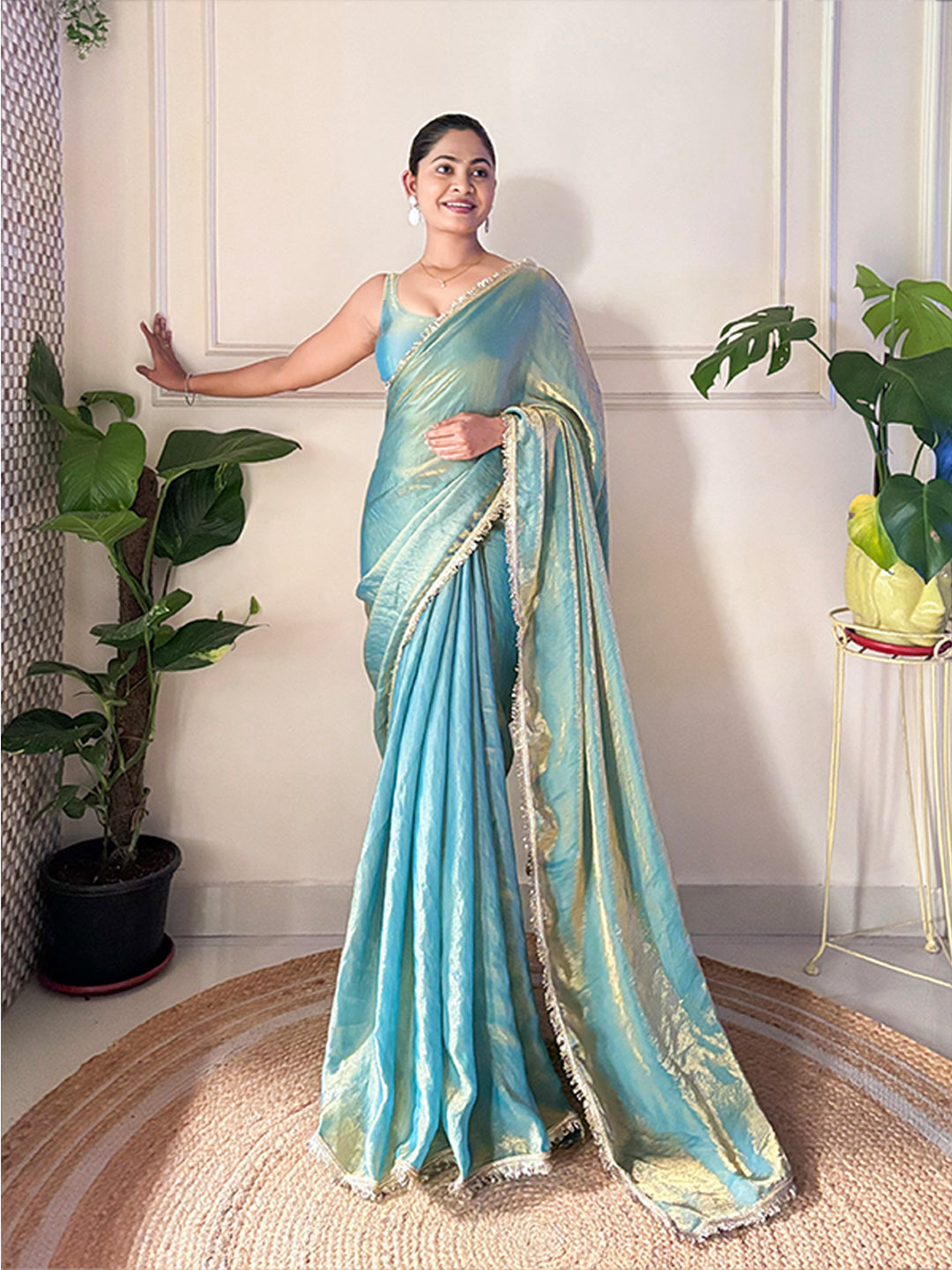 Urban Pallu Solid Organza Festive Saree