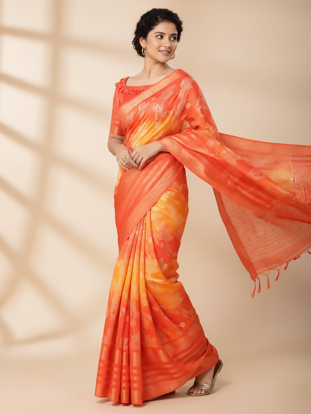 Urban Pallu Floral Sequinned Silk Blend Fusion Saree