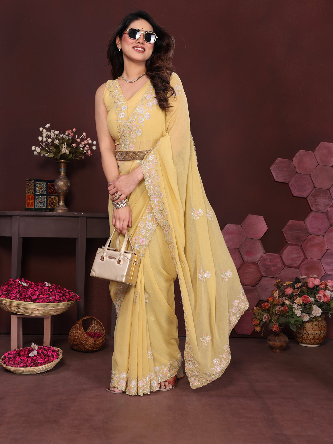 Urban Pallu Embroidered Poly Georgette Daily Saree
