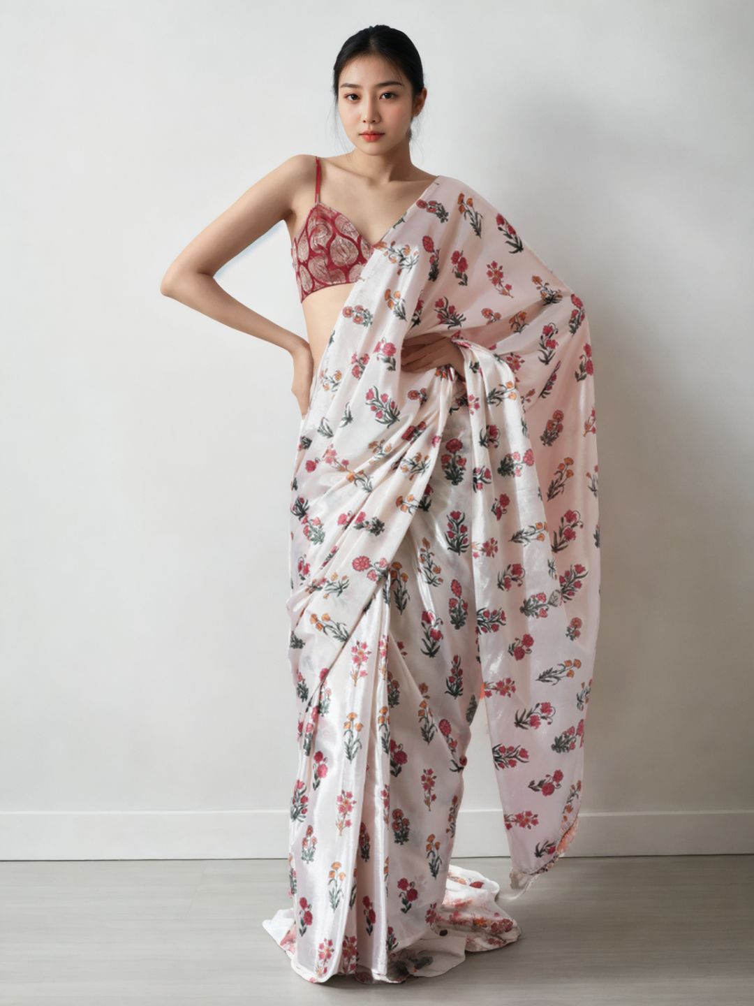 Urban Pallu Woven Design Silk Blend Fusion Saree