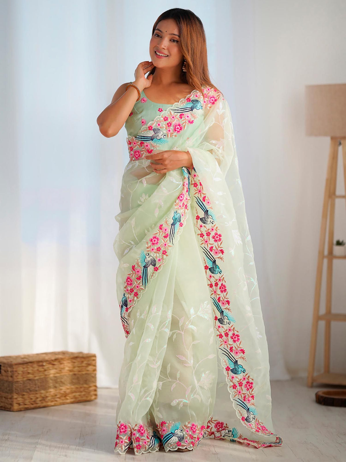 Urban Pallu Embroidered Organza Fusion Saree