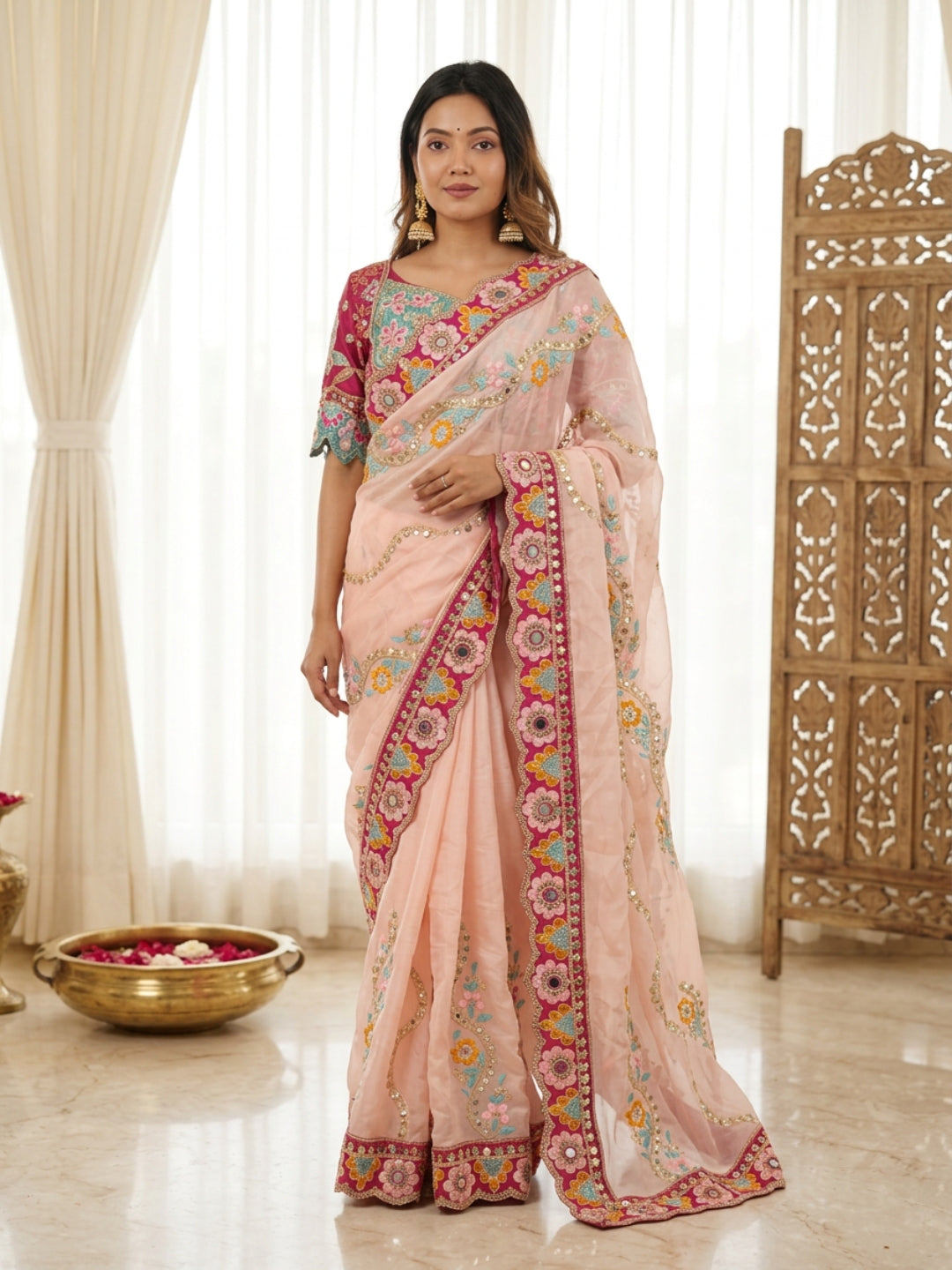 Urban Pallu Embroidered Silk Blend Festive Saree