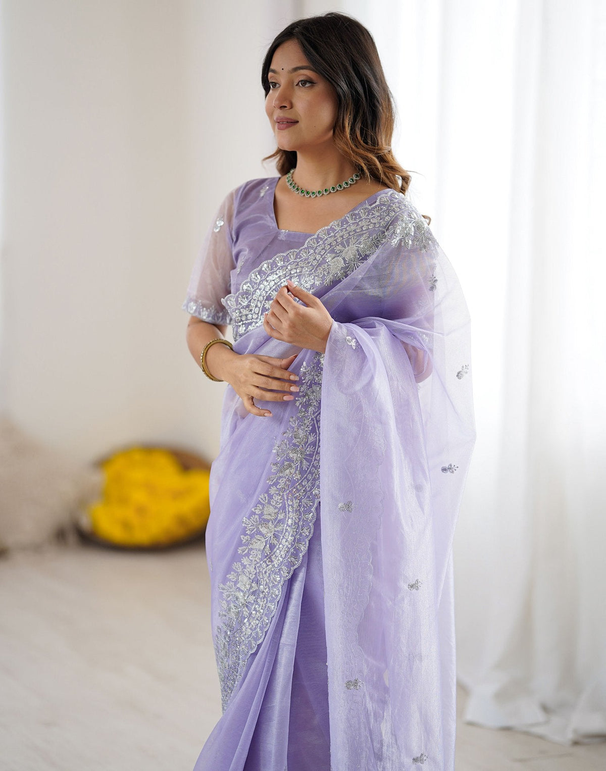 Urban Pallu Embroidered Organza Festive Saree