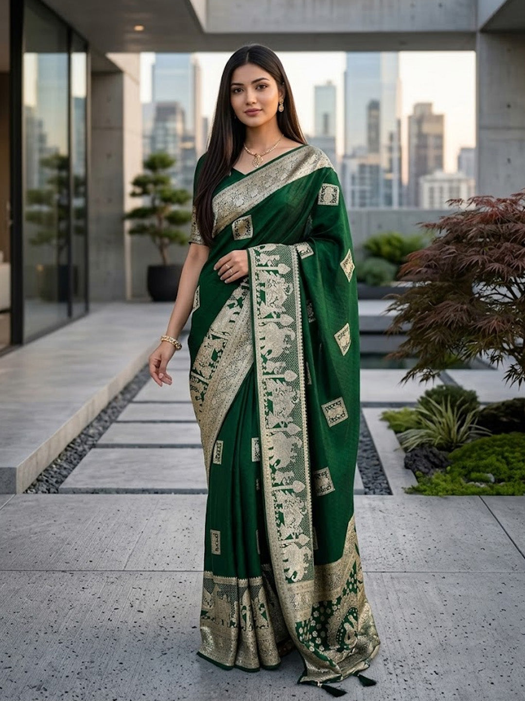Urban Pallu Woven Design Silk Blend Traditional Saree