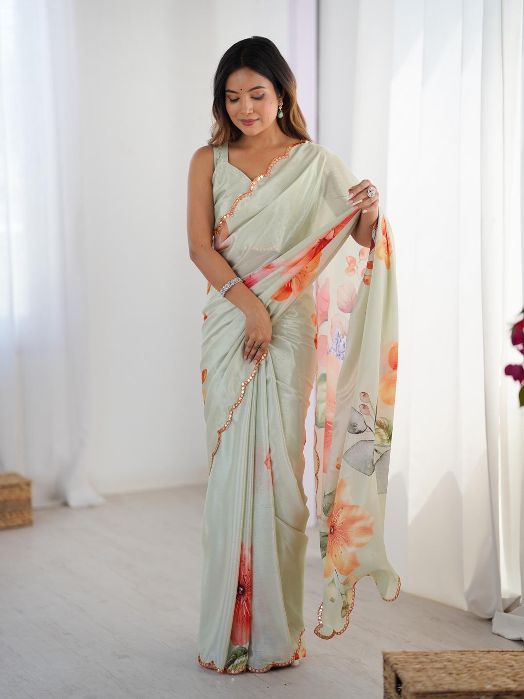 Urban Pallu Floral Sequinned Silk Blend Saree