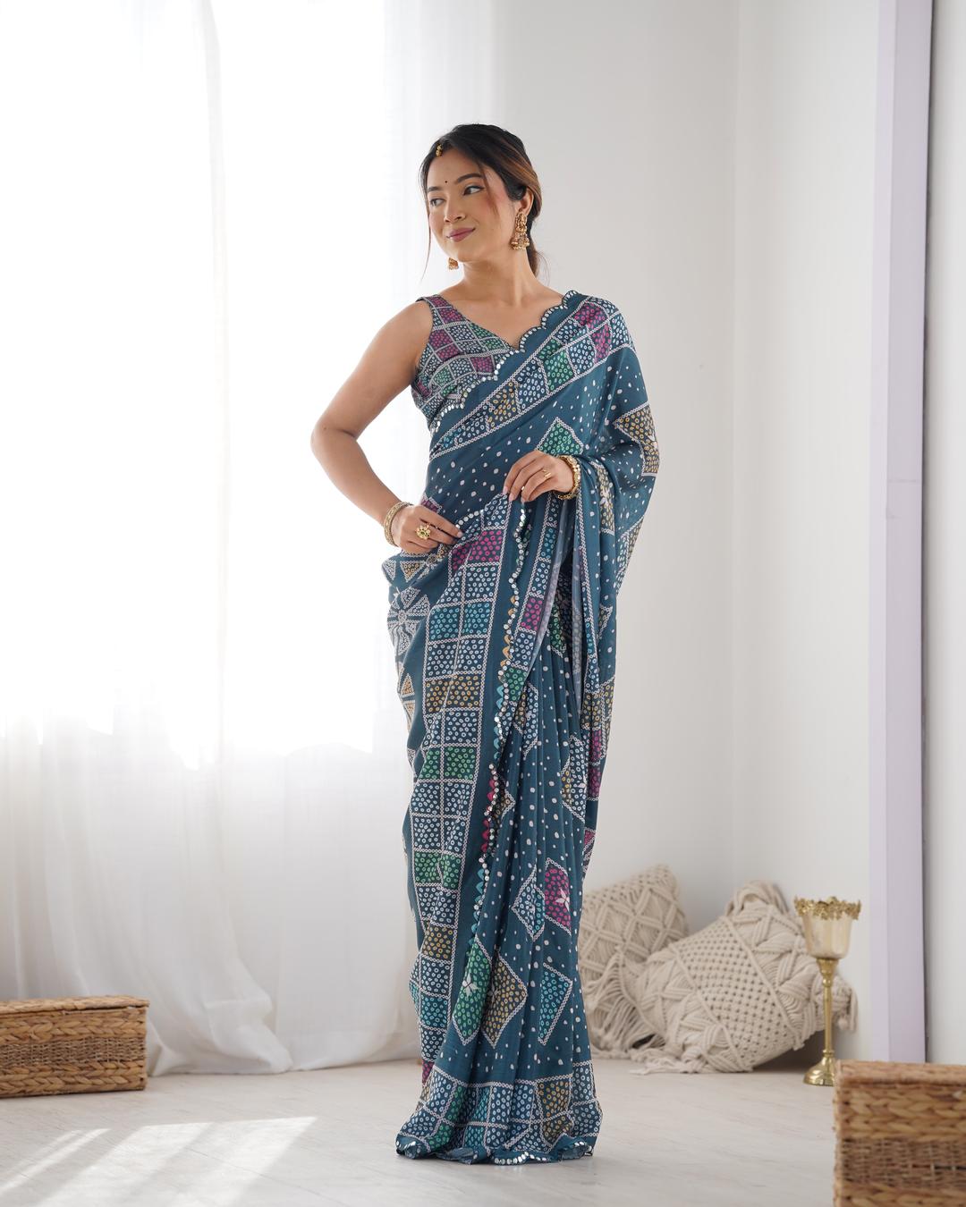 Urban Pallu Mirror Work Silk Blend Saree