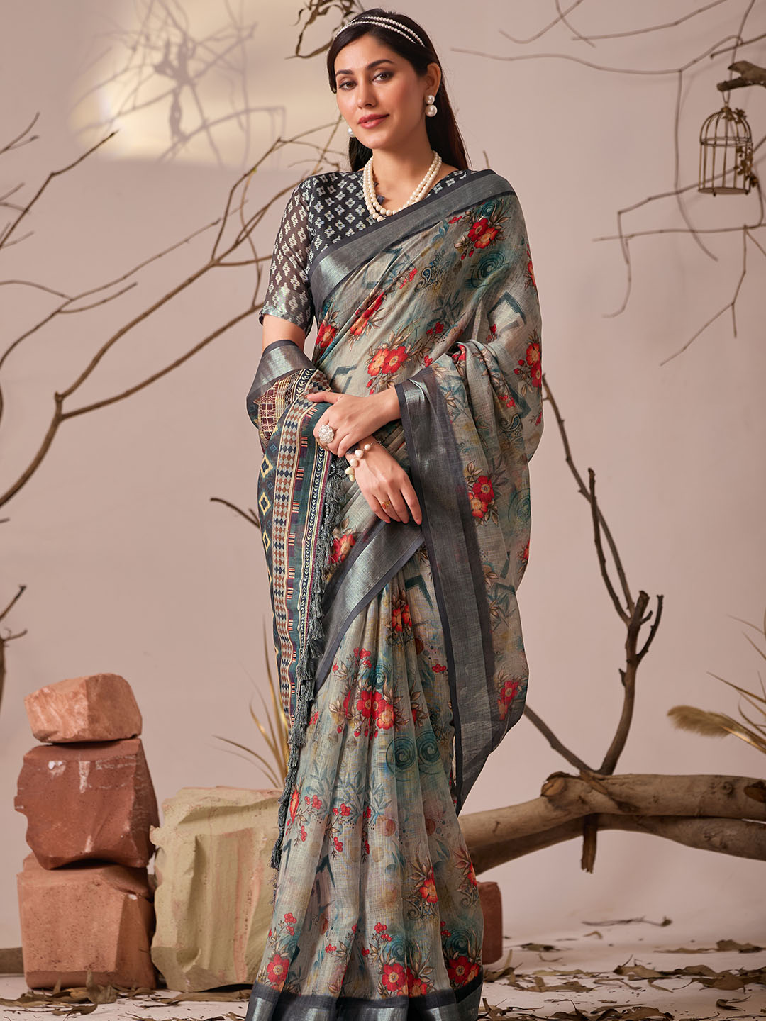 Urban Pallu Printed Pure Cotton Work Saree