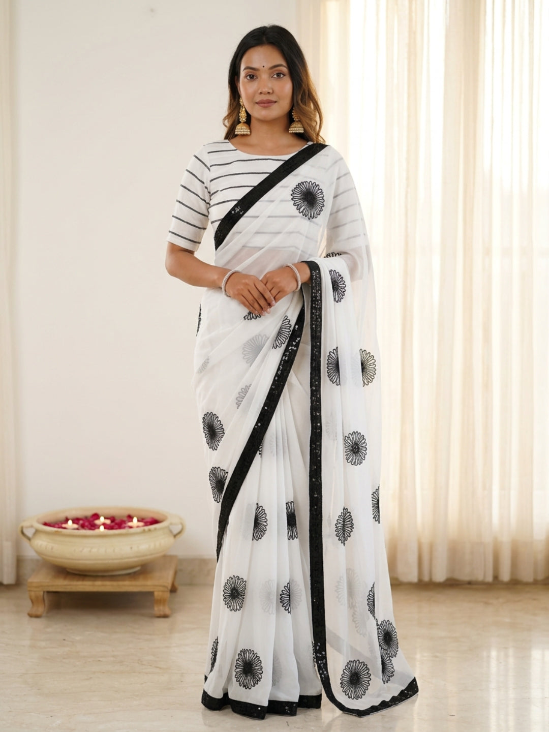 Urban Pallu Embroidered Poly Georgette Festive Saree