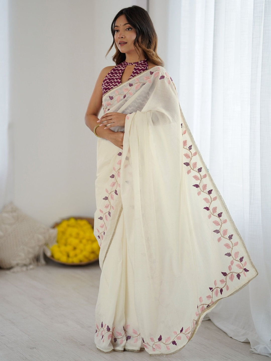 Urban Pallu Solid Silk Blend Festive Saree